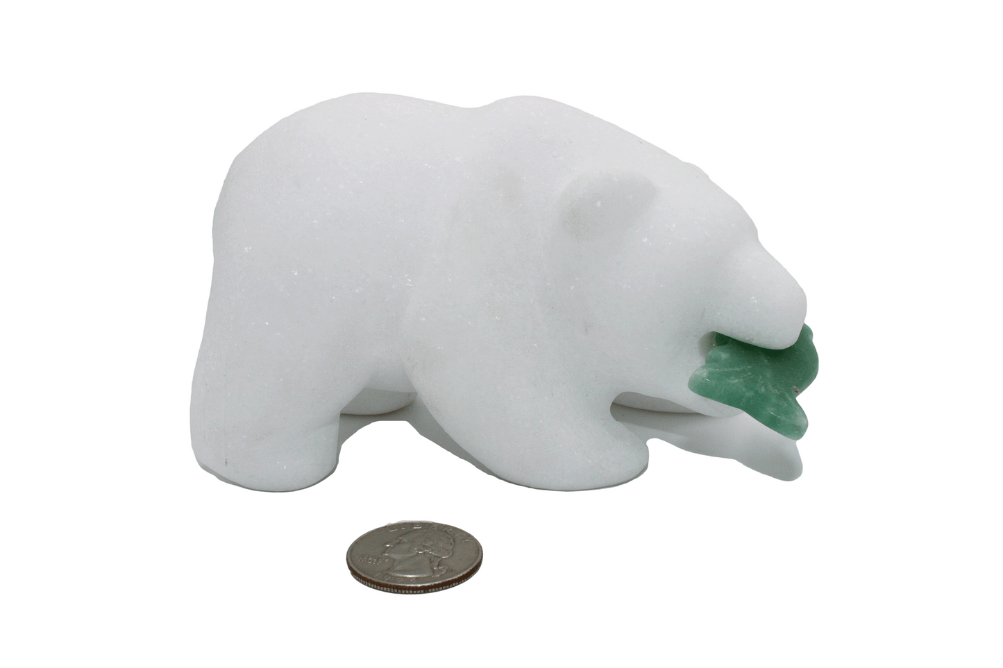Marble Polar Bear with Jade Fish (Large)
