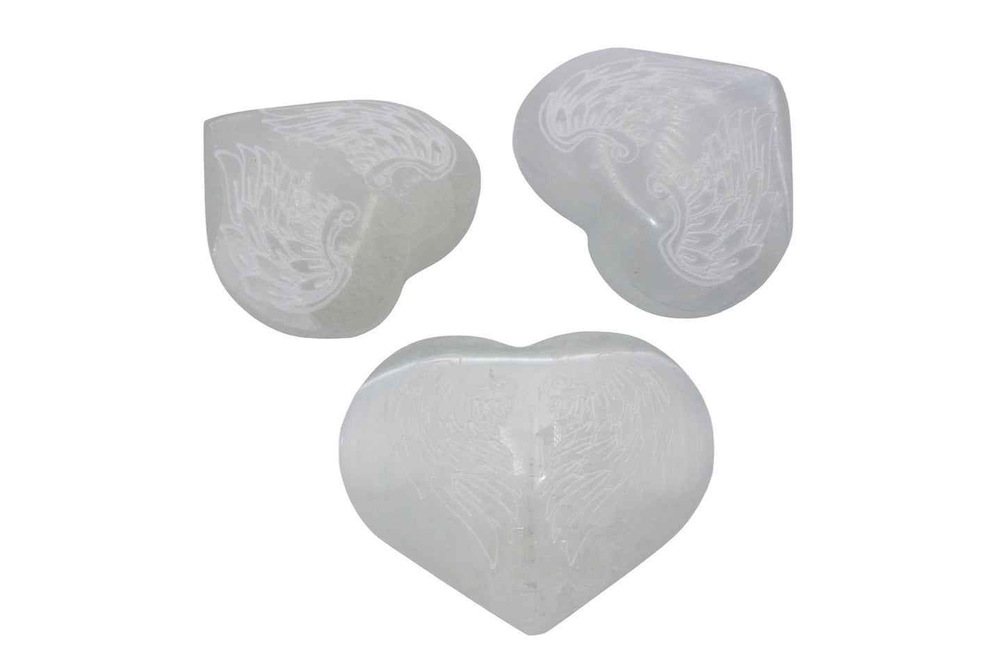 Selenite Heart Etched Wing Pattern