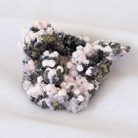 Pyrite with Quartz and Rhodochrosite