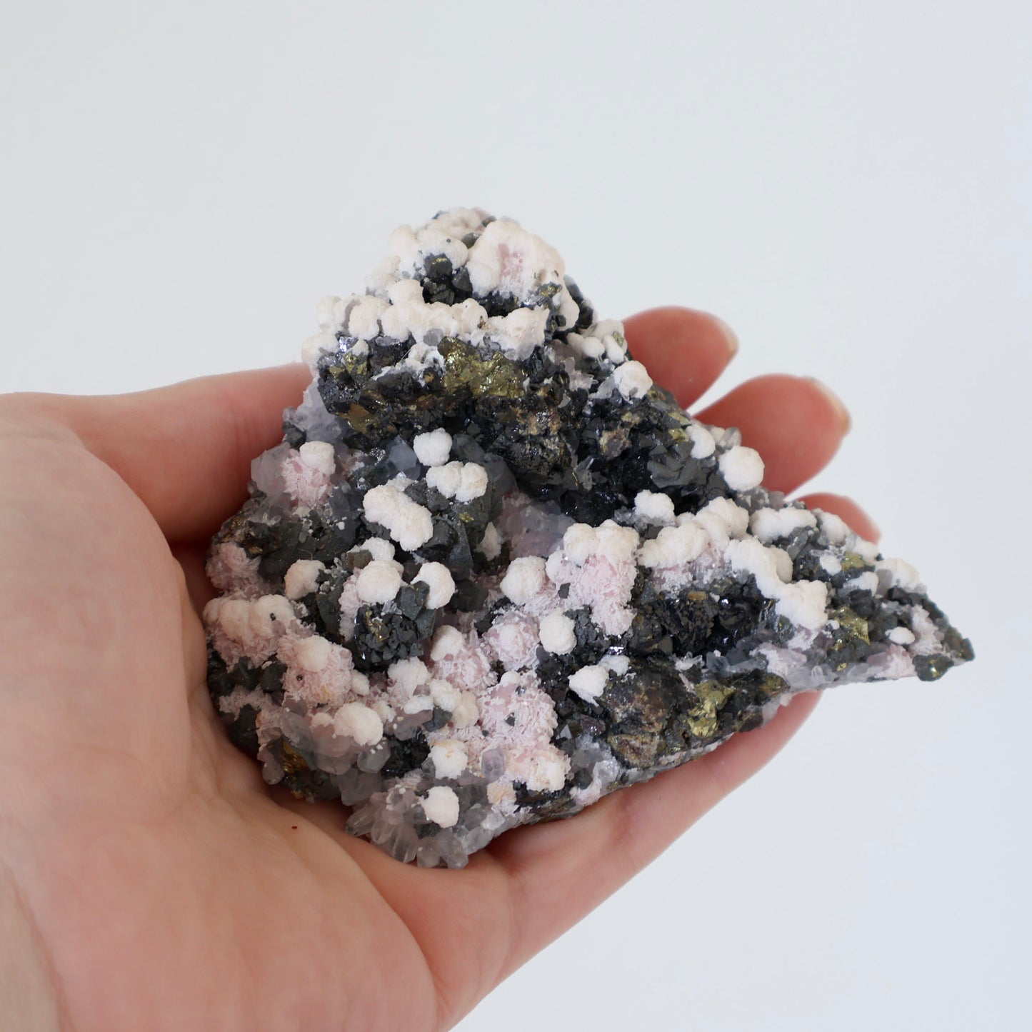 Pyrite with Quartz and Rhodochrosite