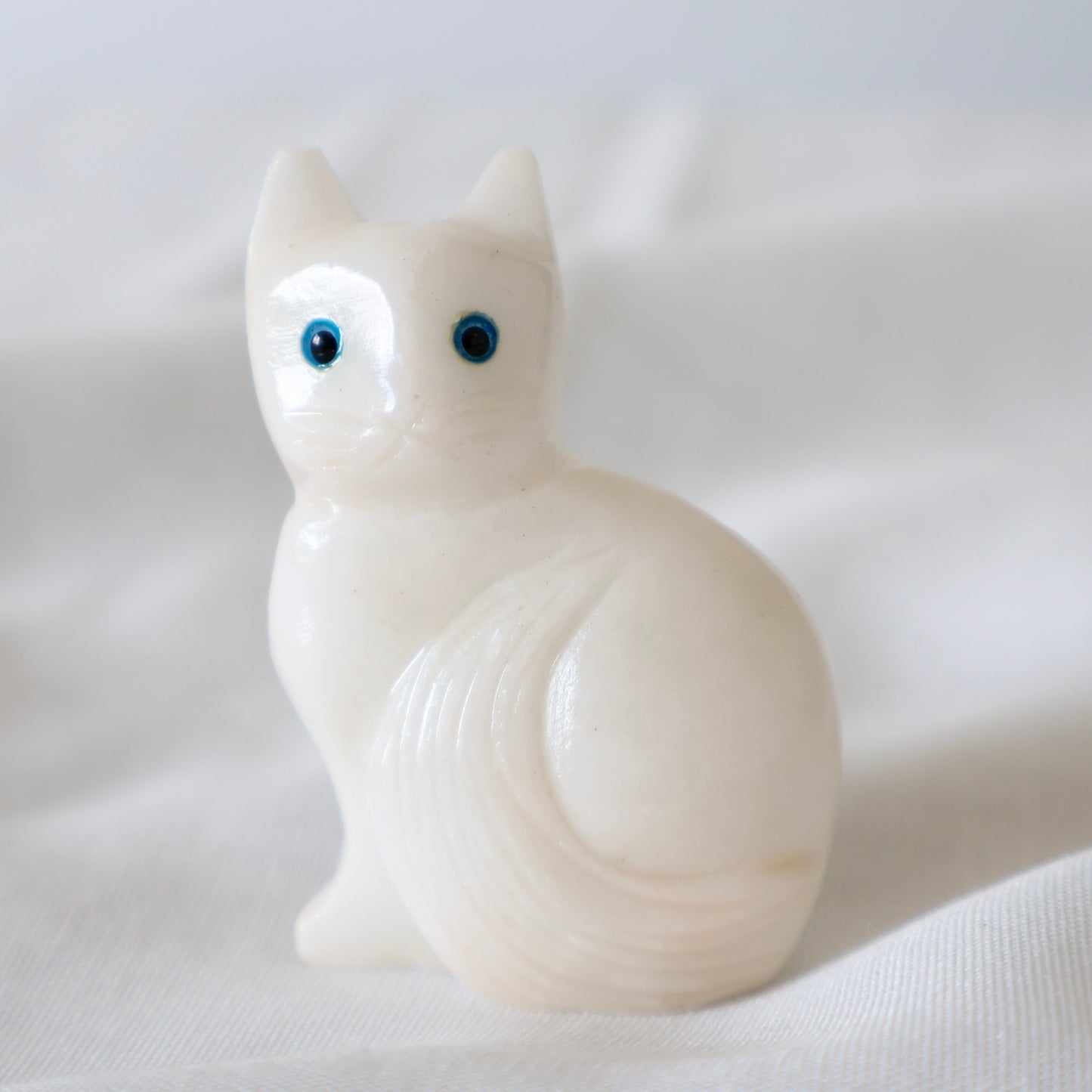 Polished Alabaster Cat Carving